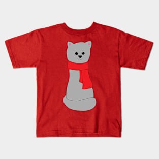 Cat in Red Scarf Kids T-Shirt